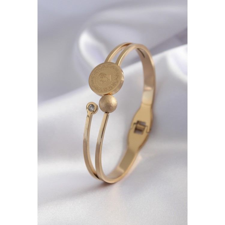 316L Çelik Gold Renk Zirkon Taş Detay Kadın Kelepçe TJ-BB5152