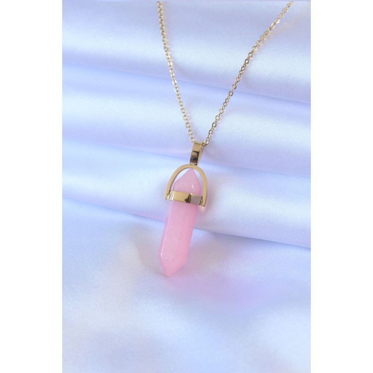 316L Çelik Gold Renk Kristal Pembe Taş Model Kadın kolye TJ-BKO7472