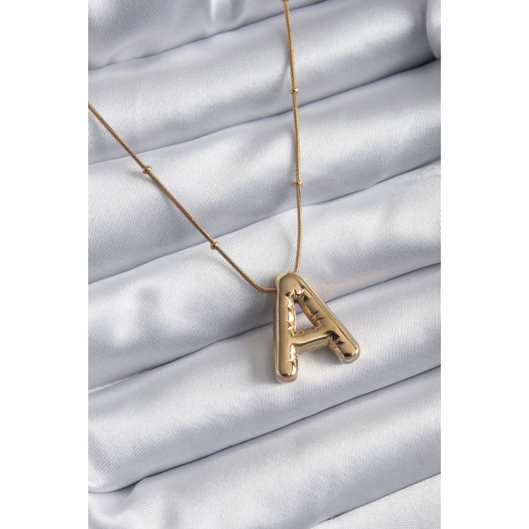 316L Çelik Gold Renk Bubble "A" Harf Model Kadın Kolye TJ-BKO7946