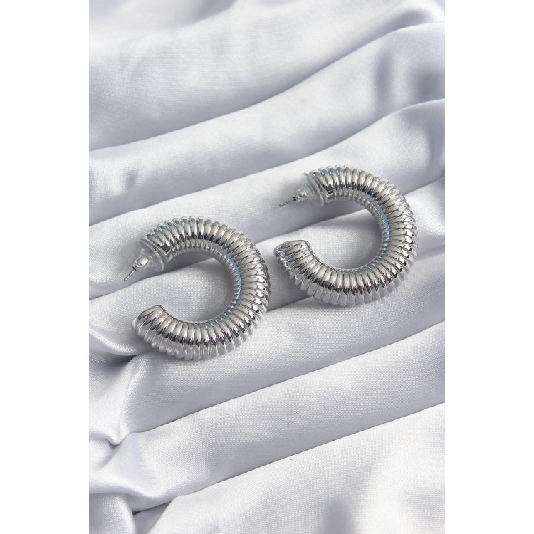 Pirinç Gümüş Renk İşleme Halka Model Kadın Küpe TJ-BKP8243