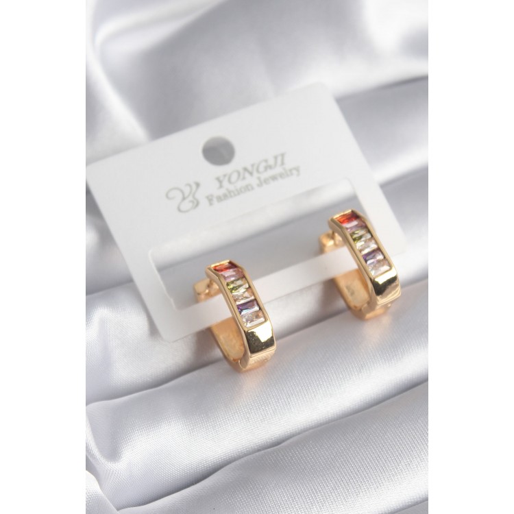 Brass Gold Color Colored Zircon Stone Women's Earrings - TJ-BKP8354
