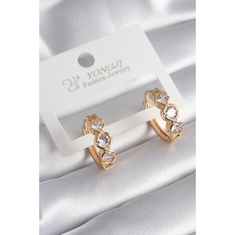 Brass Gold Color Zircon Stone Heart Detail Women's Earrings TJ-BKP8358