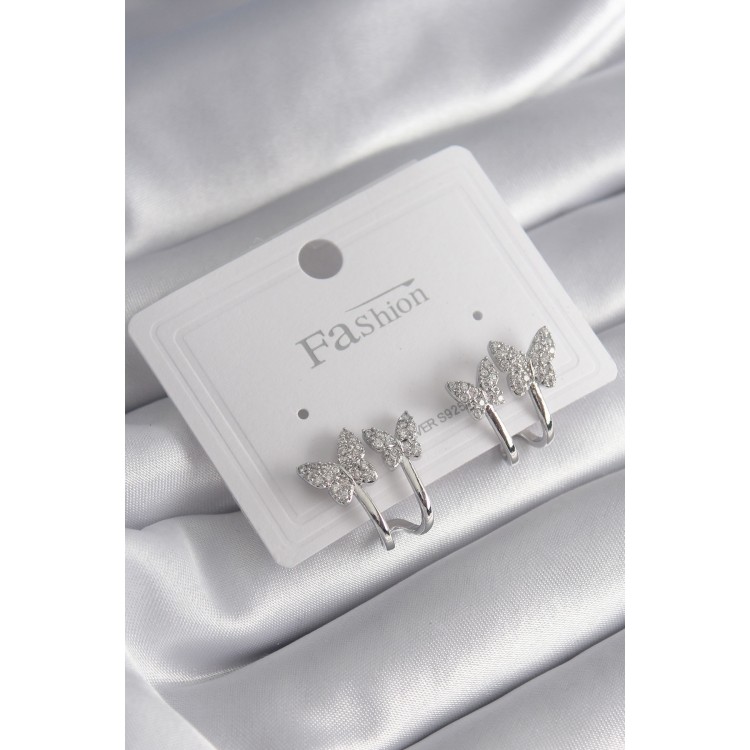 Pirinç Gümüş Renk Zirkon Taşlı Model Kadın Küpe TJ-BKP8423