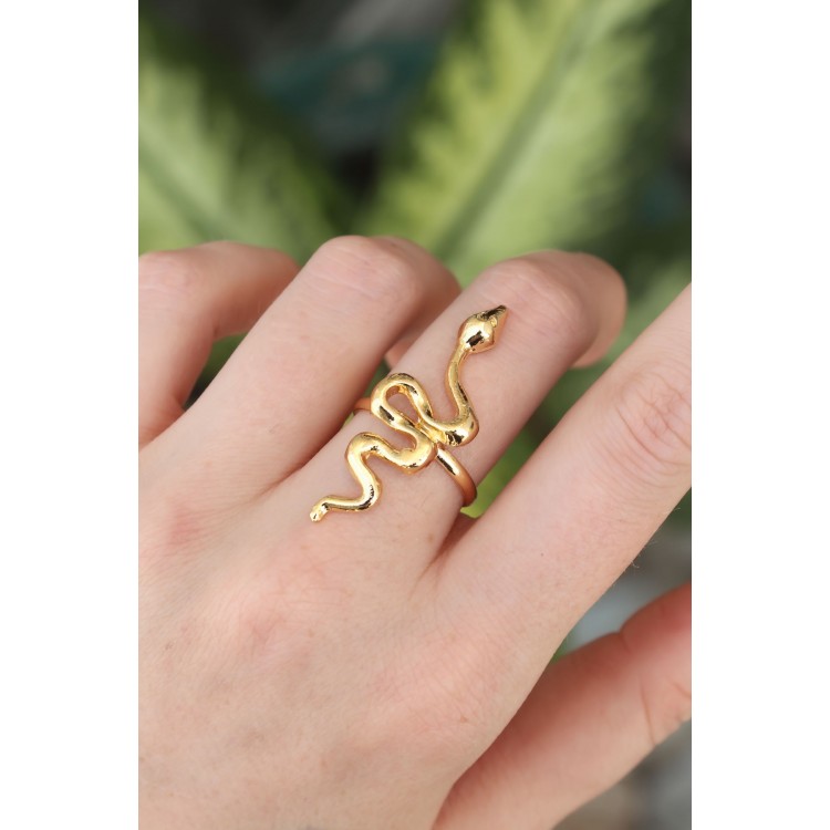 Pirinç Gold Renk Ayarlanabilir Yılan Yüzük TJ-BYK3162