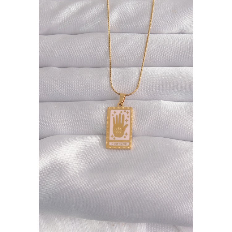 316L Çelik Gold Renk Pembe Mineli El Figür Tarot Kolye TJ-BKO9031