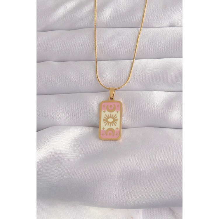 316L Çelik Gold Renk Karışık Mineli Ay Figür Tarot Kolye TJ-BKO9036