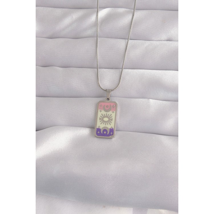 316L Çelik Gümüş Renk Karışık Mineli Ay Figür Tarot Kolye TJ-BKO9044
