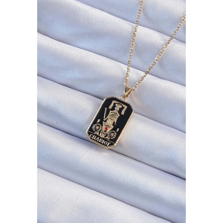 316L Çelik Zincir Renk Siyah Mineli Tarot Kolye TJ-BKO9247