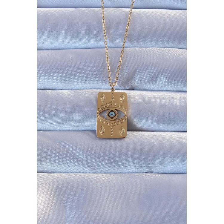 316L Renk İşlemeli Nazarlı Vintage Kolye TJ-BKO9266