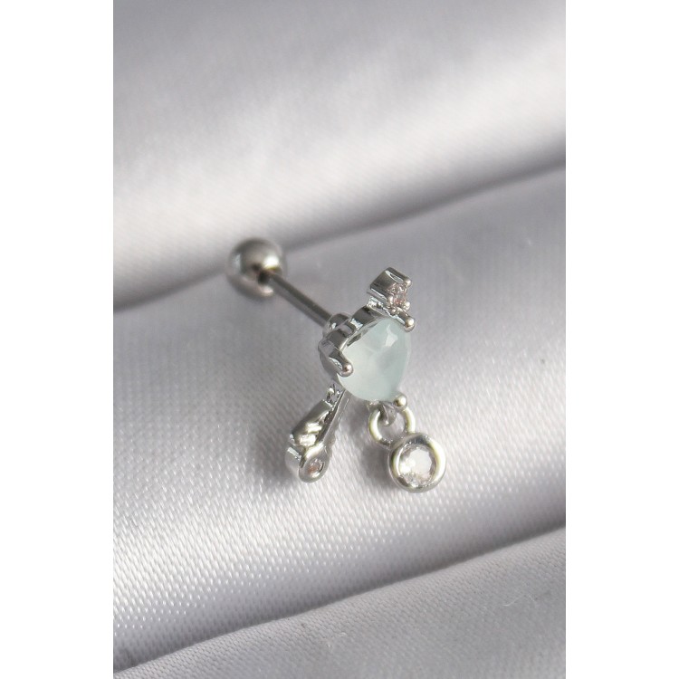 316L Çelik Gümüş Renk Beyaz Minelik Kalp Sallantı Zirkon Taş Detay Tragus Piercing TJ-PR1229