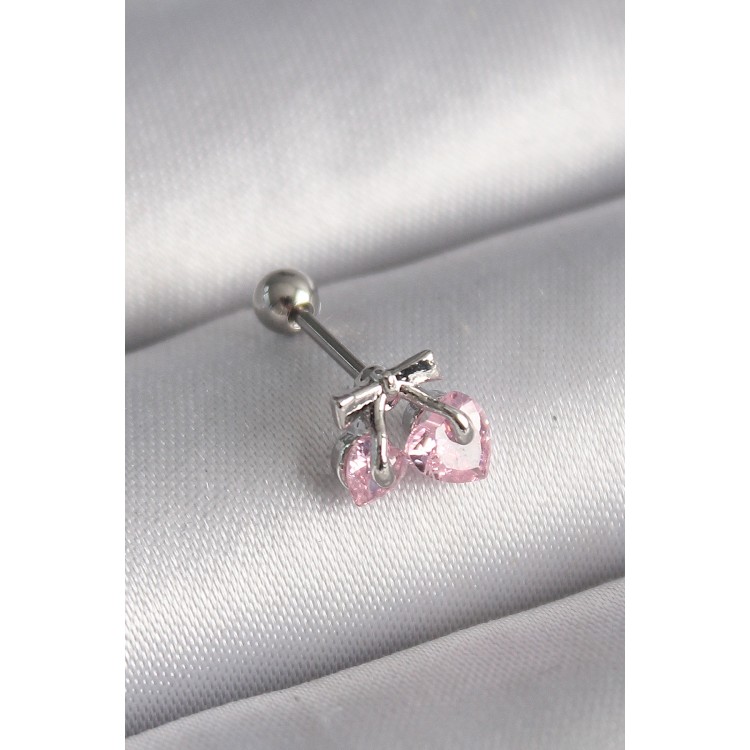 316L Çelik Gümüş Renk Pembe Zirkon Taşlı Kalp Tragus Piercing TJ-PR1235