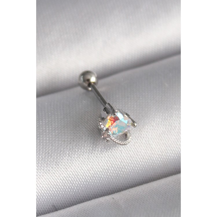 316L Çelik Gümüş Renk Zirkon Taşlı Kalp Tragus Piercing TJ-PR1243
