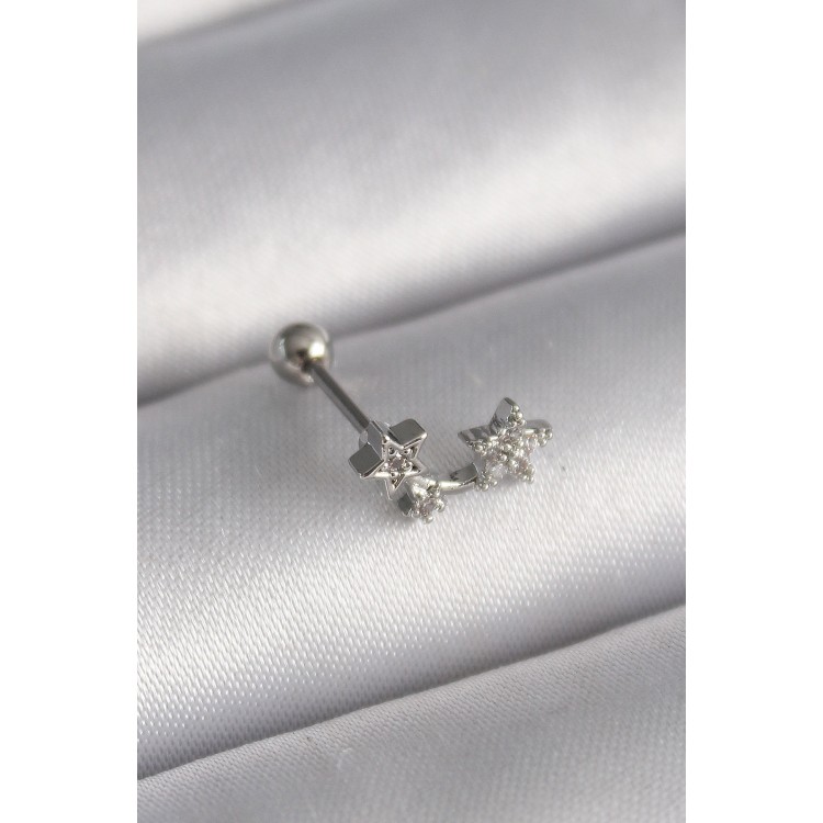 316L Çelik Gümüş Renk Zirkon Taşlı Yıldız Tragus Piercing TJ-PR1245