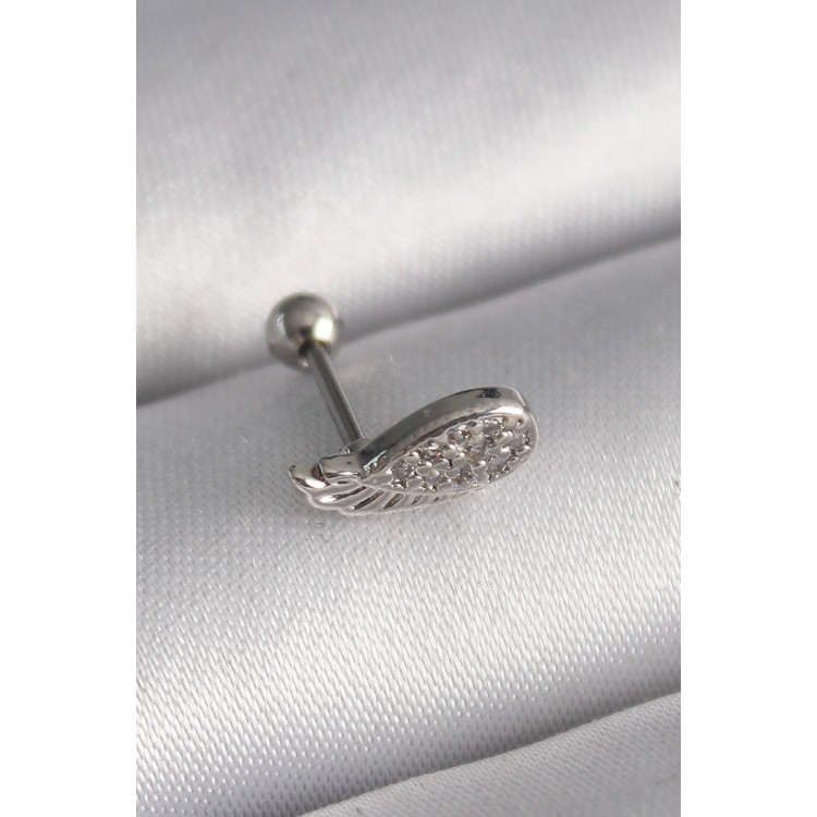 316L Çelik Gümüş Renk Zirkon Taşlı Kanat Tragus Piercing TJ-PR1269