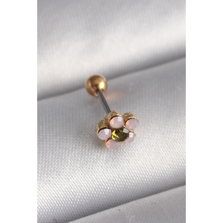 316L Çelik Gold Renk Zirkon Taşlı Çiçek Tragus Piercing TJ-PR1276