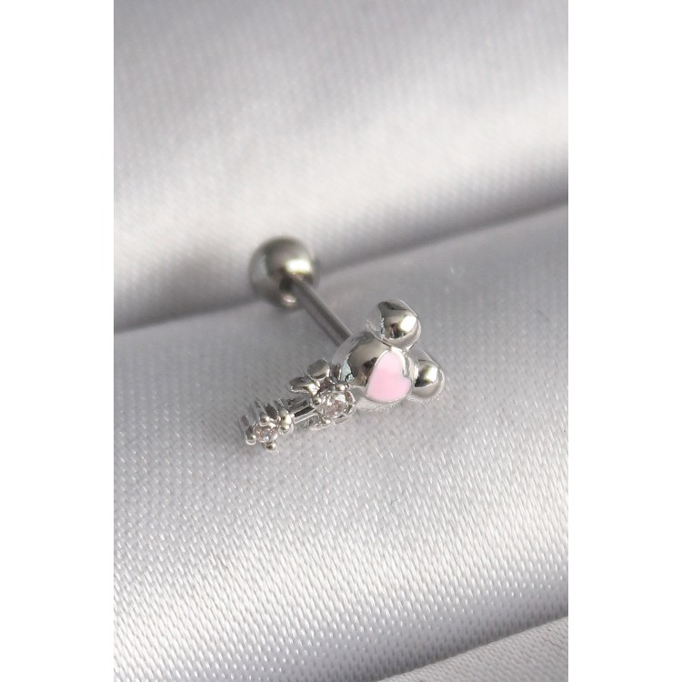 316L Çelik Gümüş Renk Zirkon Taş Detay Pembe Kalp İşleme Tragus Piercing TJ-PR1281
