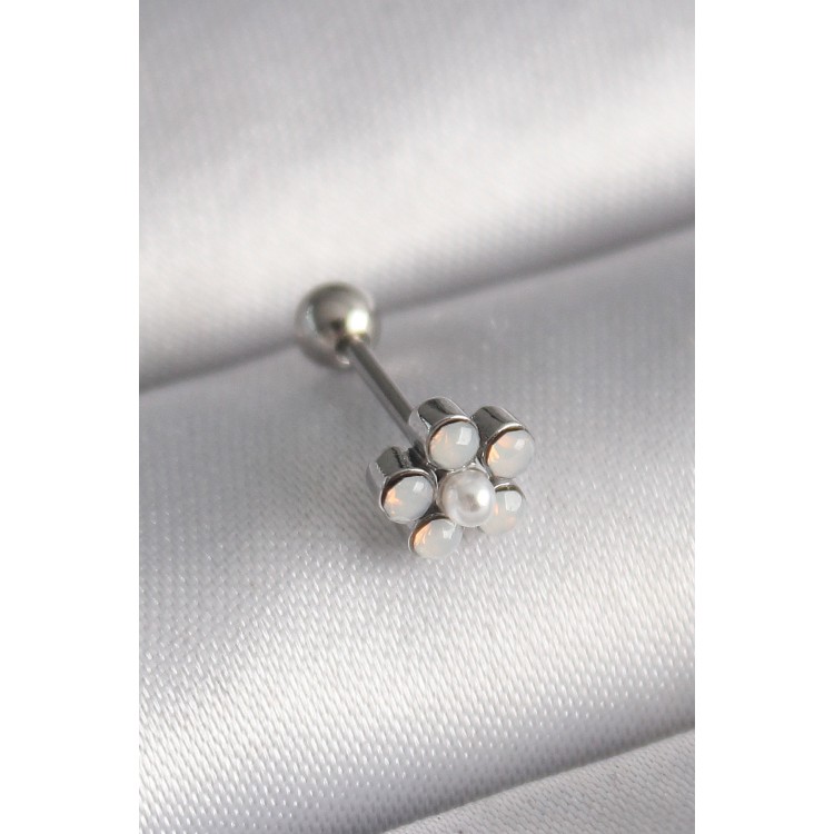 316L Çelik Gümüş Renk Zirkon Taşlı Çiçek Model Tragus Piercing TJ-PR1283