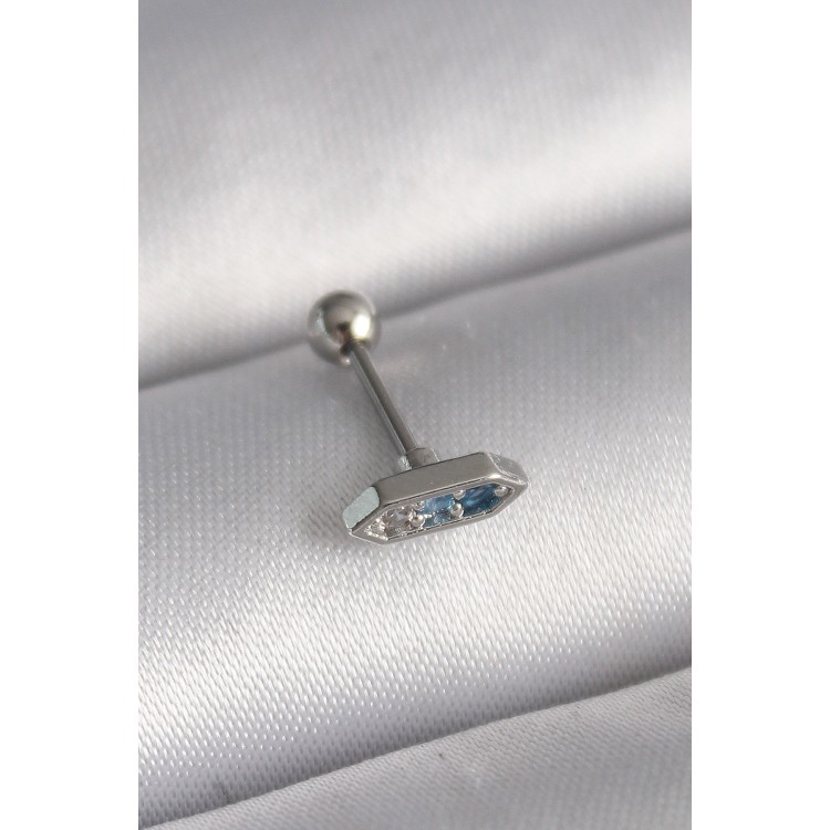 316L Çelik Gümüş Renk Mavi Zirkon Taşlı Tragus Piercing TJ-PR1285