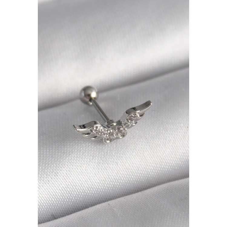 316L Çelik Gümüş Renk Zirkon Taş Detay Kanat Model Tragus Piercing TJ-PR1291