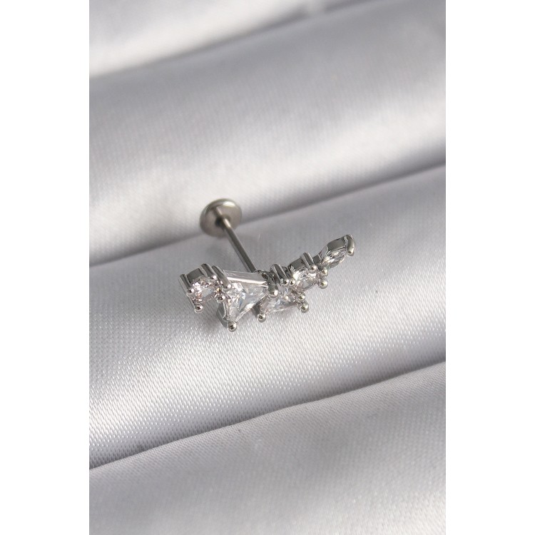 316L Çelik Gümüş Renk Zirkon Taşlı Tragus Piercing TJ-PR1337