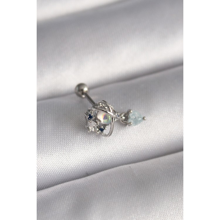 316L Çelik Gümüş Renk Zirkon Taşlı Sallantı Kalp Detay Tragus Piercing TJ-PR1361