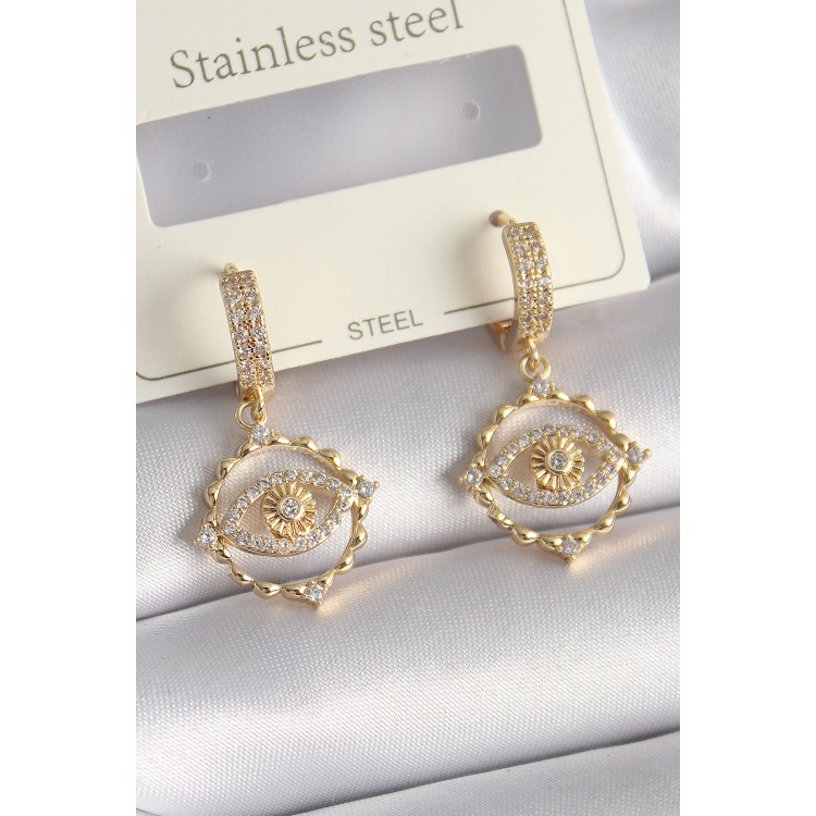 Brass Gold Color Zircon Stone Eye Model WomanEarrings - TJ-BKP9733