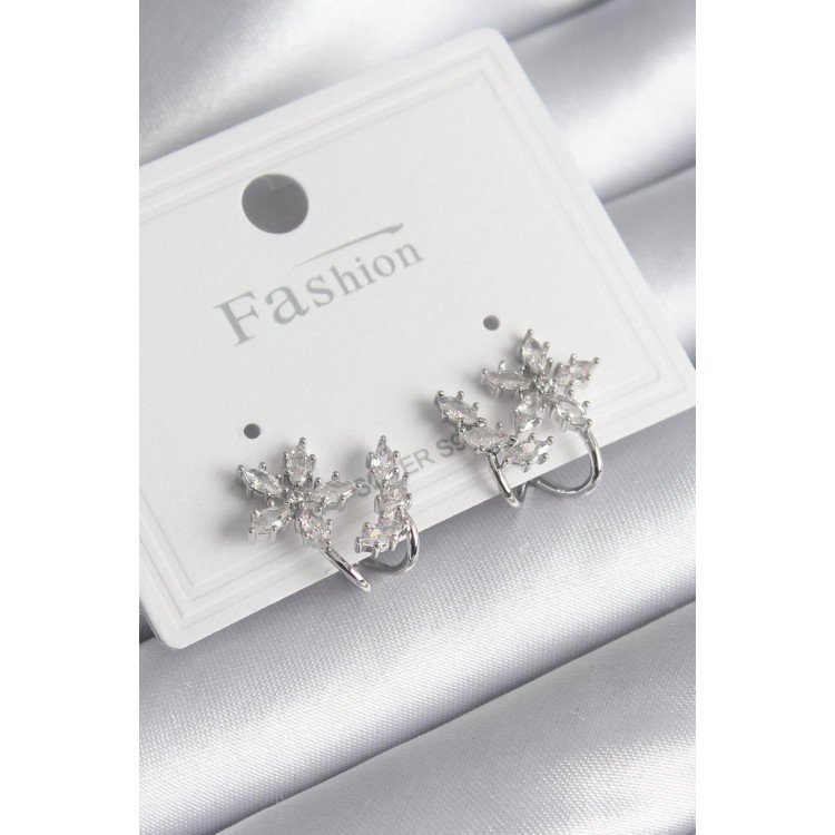 Brass Silver Color Zircon Stone Flower Model Women's Earrings TJ-BKP9740
