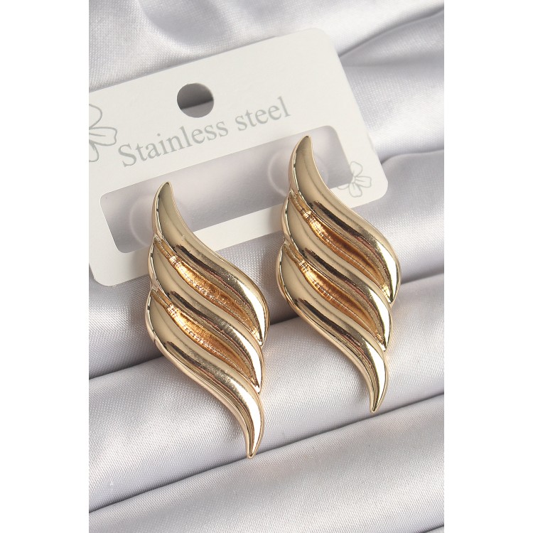 Pirinç Gold Renk 3 Sıra Dalga Model Kadın Küpe TJ-BKP10237