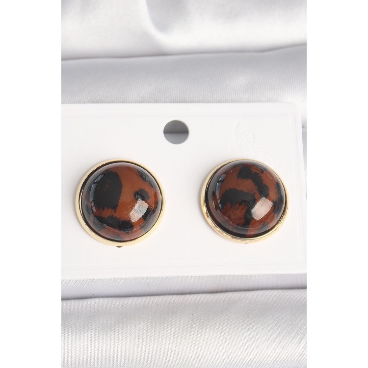 Pirinç Gold Renk 3D Daire Leopar Model Kadın Küpe TJ-BKP10347