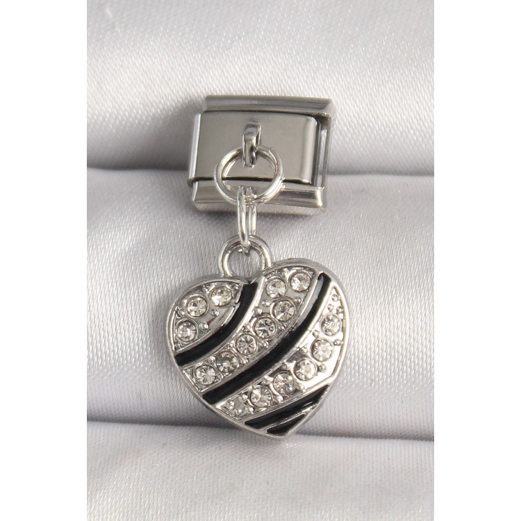 316L Çelik Gümüş Renk Zirkon Taşlı Kalp Model Nomination Charm TJ-BC1316