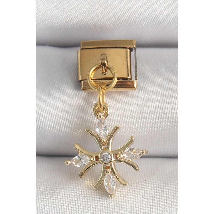 316L Çelik Gold Renk Sallantı Zirkon Taşlı Kar Tanesi Model Nomination Charm TJ-BC1341