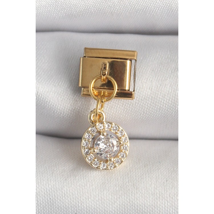 316L Çelik Gold Renk Sallantı Daire Zirkon Taşlı Nomination Charm TJ-BC1342