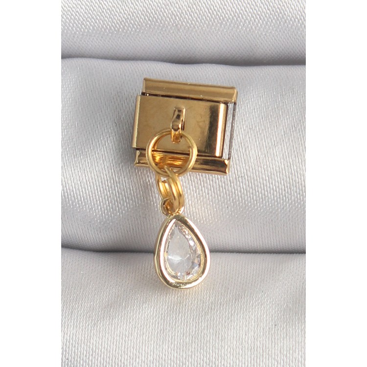 316L Çelik Gold Renk Sallantı Damla Zirkon Taşlı Nomination Charm TJ-BC1345