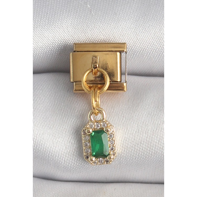 316L Çelik Gold Renk Sallantı Kare Yeşil Zirkon Taşlı Nomination Charm TJ-BC1352