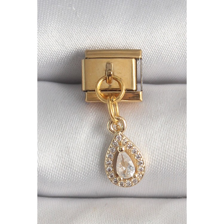 316L Çelik Gold Renk Sallantı Damla Zirkon Taşlı Nomination Charm TJ-BC1354
