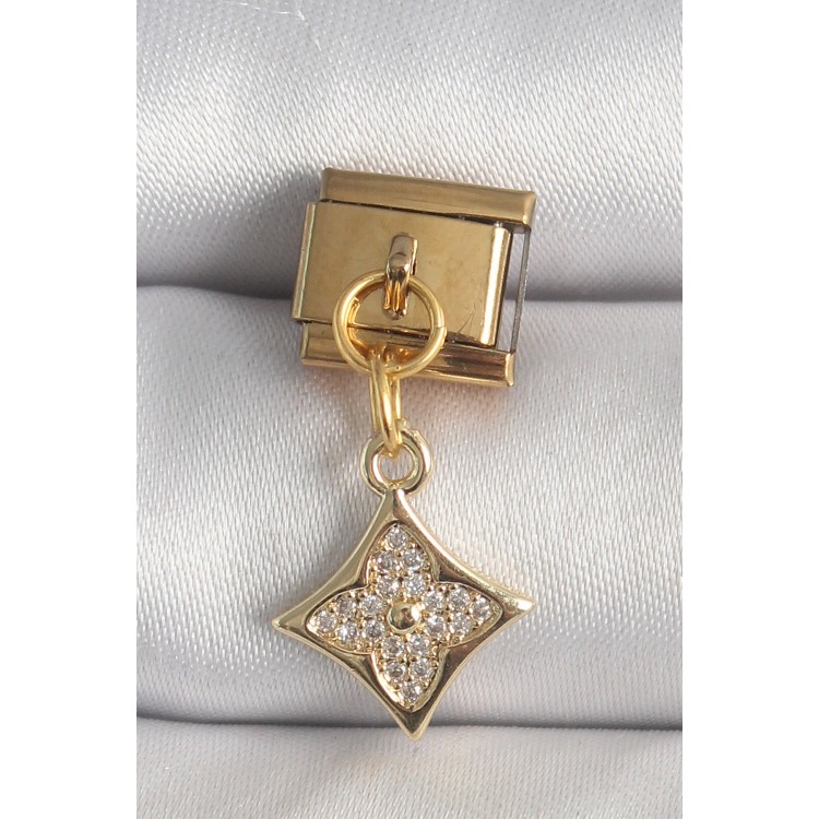 316L Çelik Gold Renk Sallantı Zirkon Taşlı Çiçek İşlemeli Nomination Charm TJ-BC1355