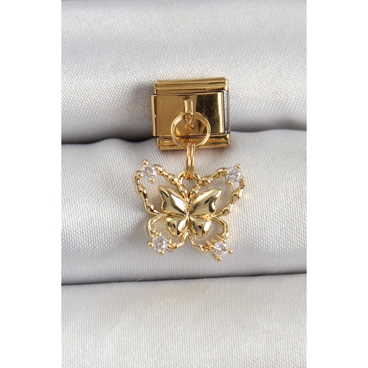 316L Çelik Sallantılı Zirkon Taşlı Model Gold Renk Nomination Charm TJ-BC1408