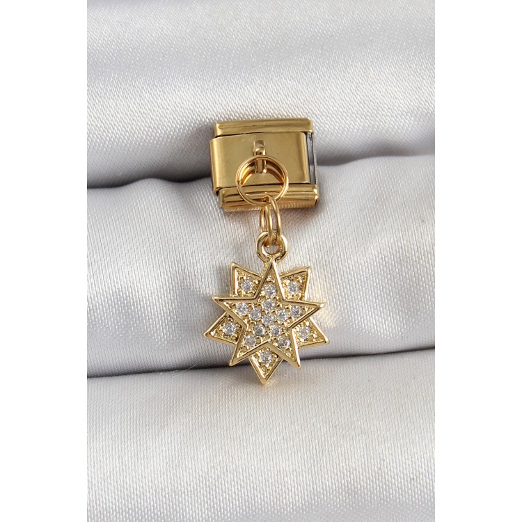316L Çelik Sallantılı Zirkon Taşlı Yıldız Model Gold Renk Nomination Charm TJ-BC1416