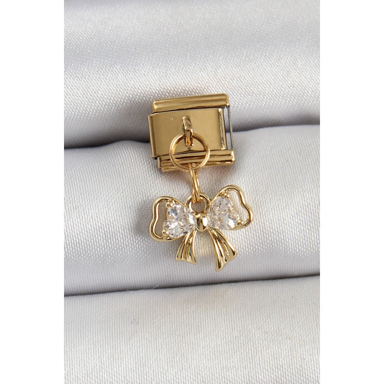 316L Çelik Sallantılı Zirkon Taşlı Fiyonk Model Gold Renk Nomination Charm TJ-BC1424