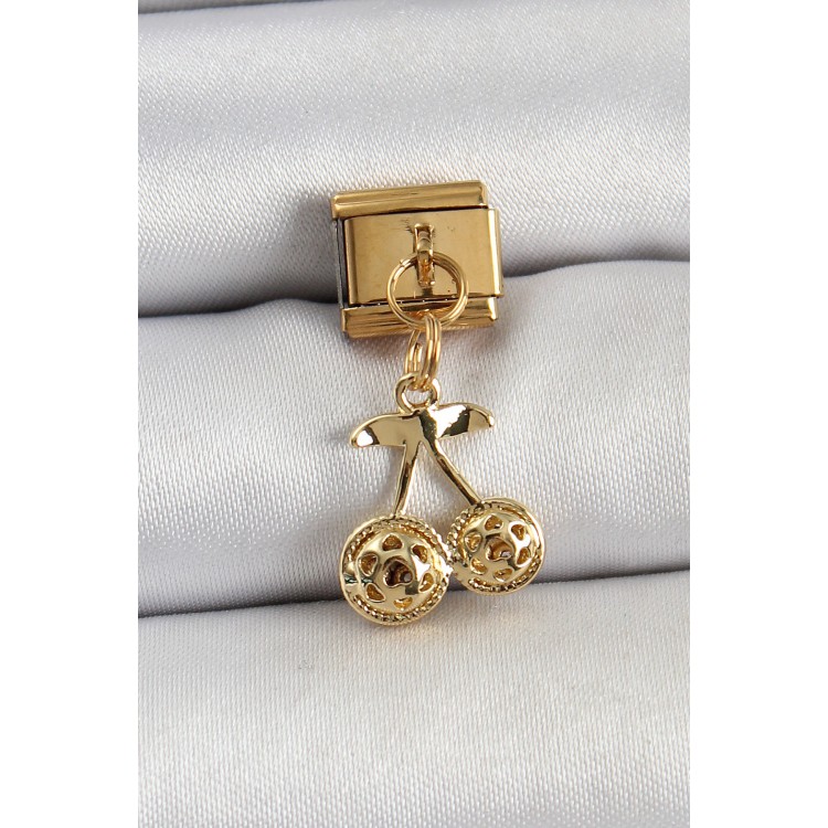 316L Çelik Sallantılı Zirkon Taşlı Fiyonk Model Gold Renk Nomination C316L Çelik Sallantılı Kiraz Model Gold Renk Nomination Charm TJ-BC1425