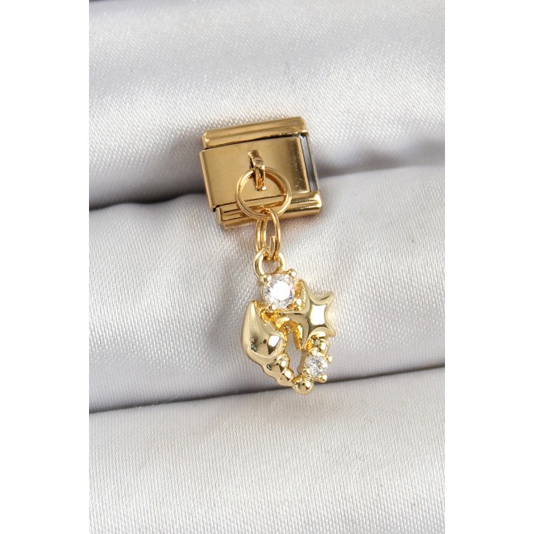 316L Çelik Sallantılı Zirkon Taşlı Deniz Kabuğu Ve Yıldız Model Gold Renk Nomination Charm TJ-BC1436