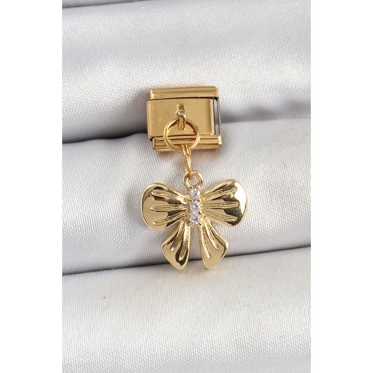 316L Çelik Sallantılı Zirkon Taşlı Fiyonk Model Gold Renk Nomination Charm TJ-BC1441