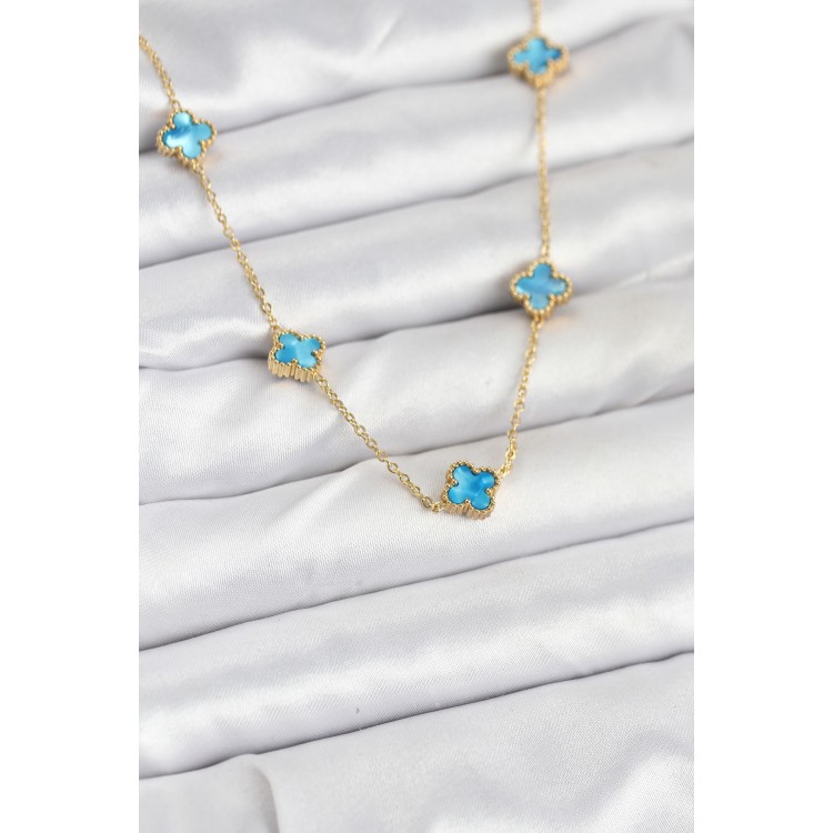 316L Steel Chain Gold Color Ice Blue BabyOversized Clover Women's Necklace TJ-BKO10571
