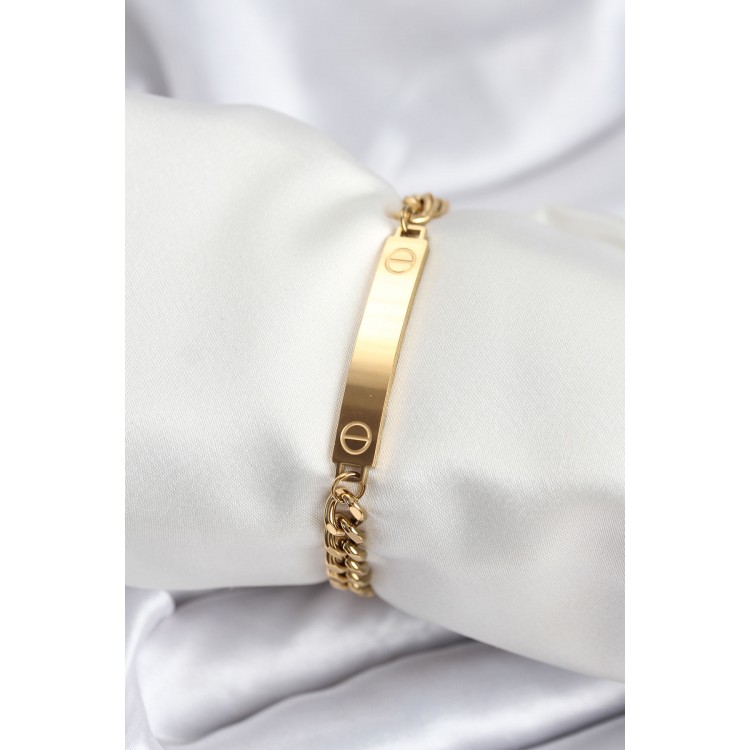 316L Çelik Gold Renk Yazı Yazmaya Uygun Kadın Bileklik TJ-BB7918
