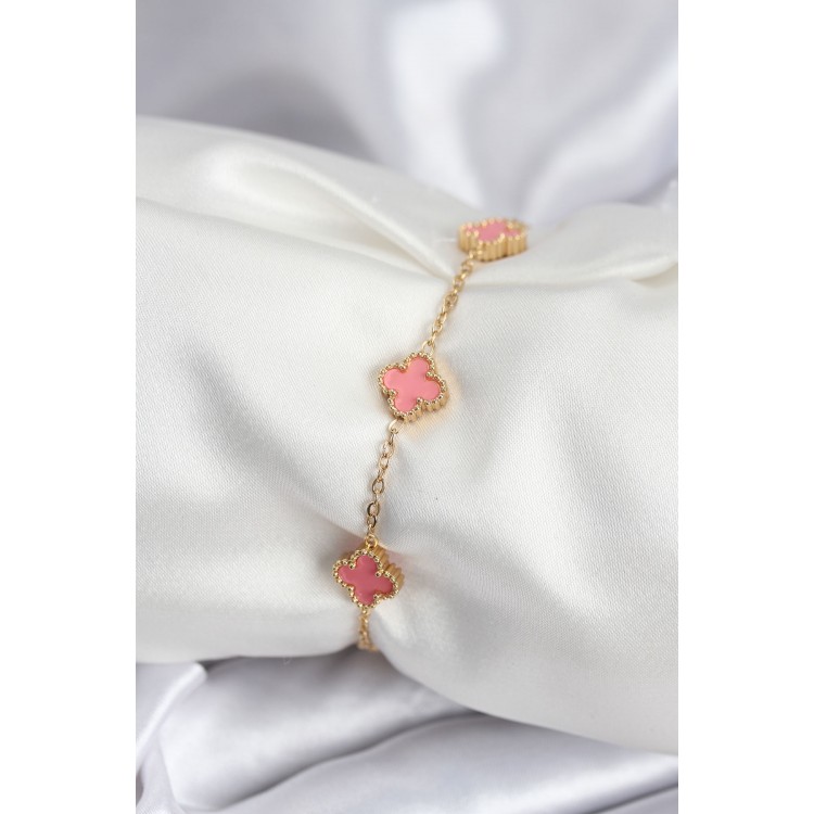 316L Çelik Gold Renk Pembe Baby Boy Yonca Kadın Bileklik TJ-BB7946