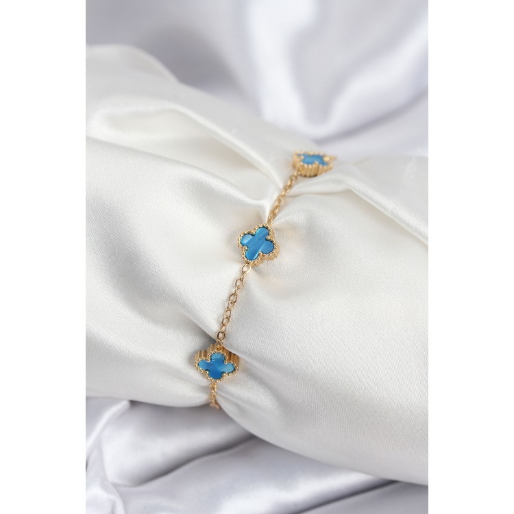 316L Çelik Gold Renk Buz Mavisi Baby Boy Yonca Kadın Bileklik TJ-BB7948