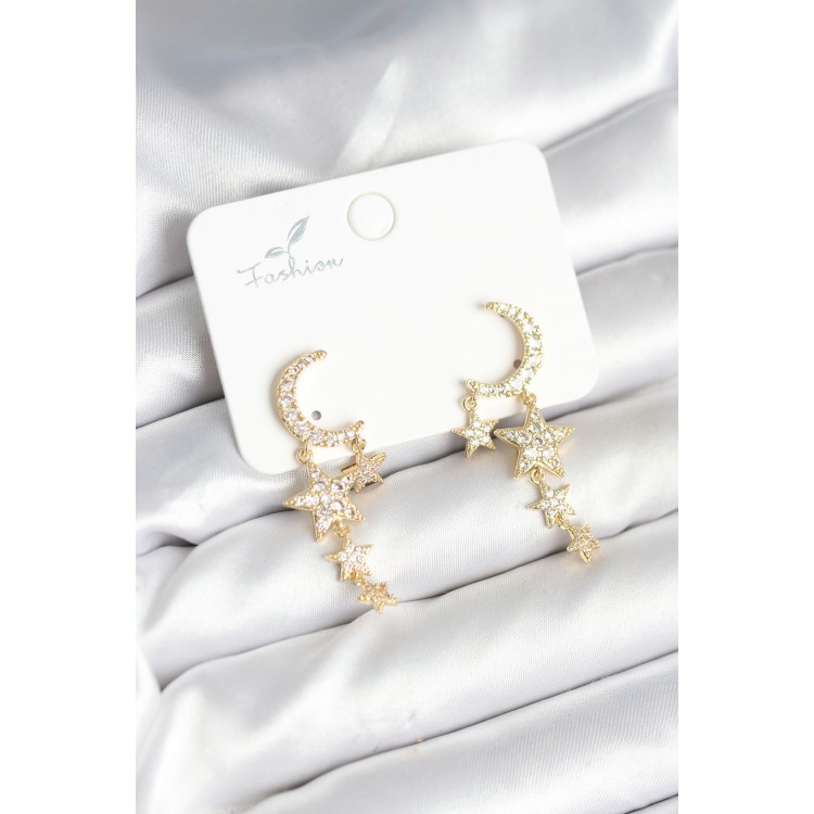 Ay ve Yıldız Model Gold Renk Pirinç Kadın Küpe TJ-BKP11295