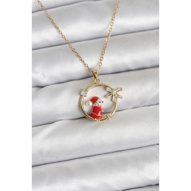 316L Çelik Zincir Gold Zirkon Taşlı Yılbaşı Tema Kadın Kolye TJ-BKO10718