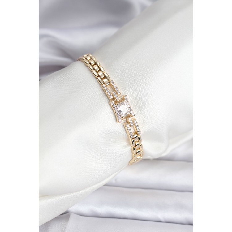 14K Gold Renk Kaplama Zirkon Kare Taşlı CM Kadın Bileklik TJ-BB8118