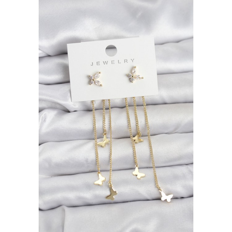 Model Gold Renk Pirinç Sallantılı Kadın Küpe TJ-BKP11457